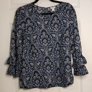 J. Crew Navy Floral Blouse